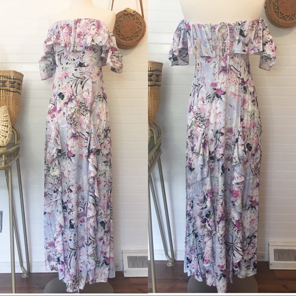 Willow & Clay Lavender Hues Floral Lace Up Maxi Dress NWT XSmall Cottagecore